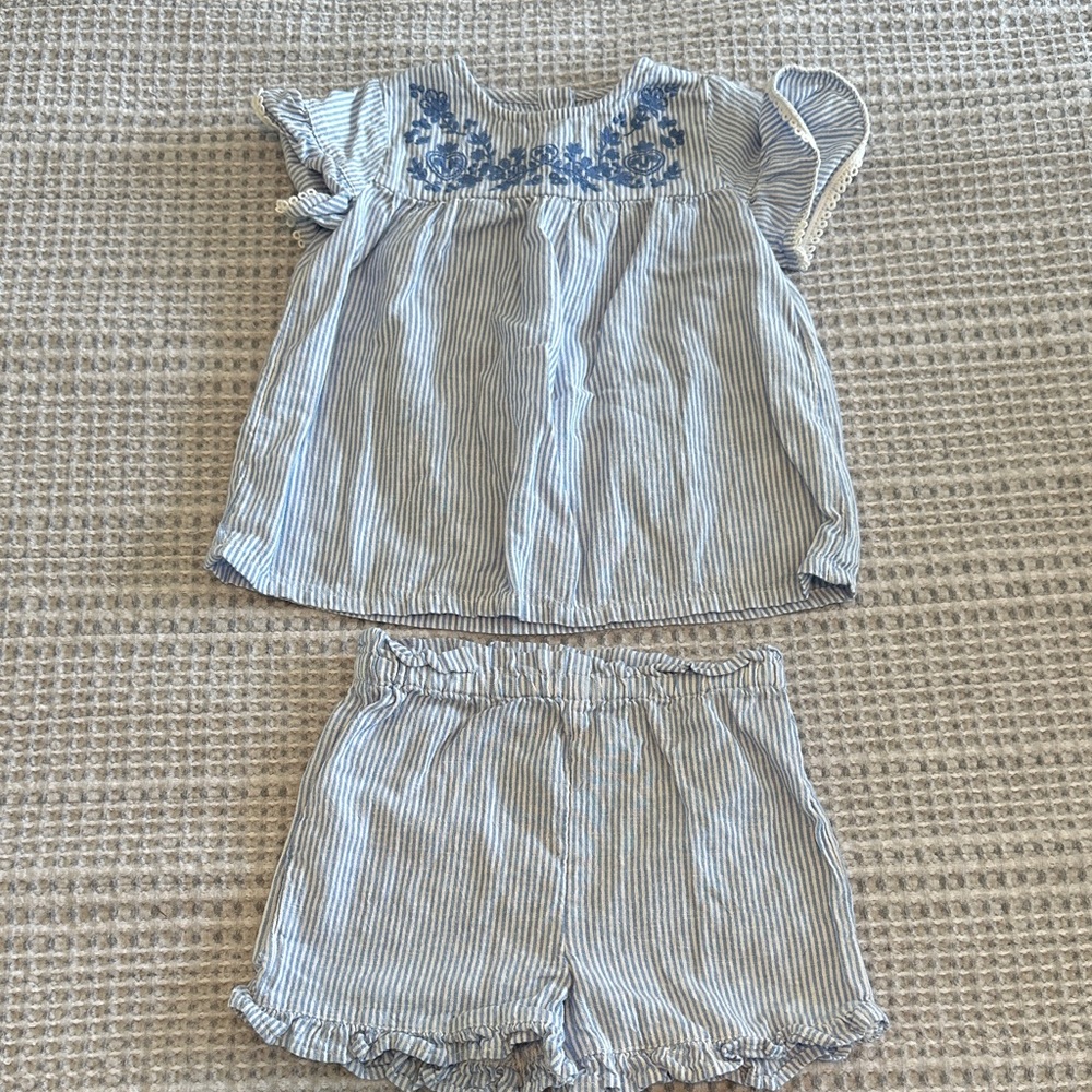 Adorable Blue Striped Kids Matching Set